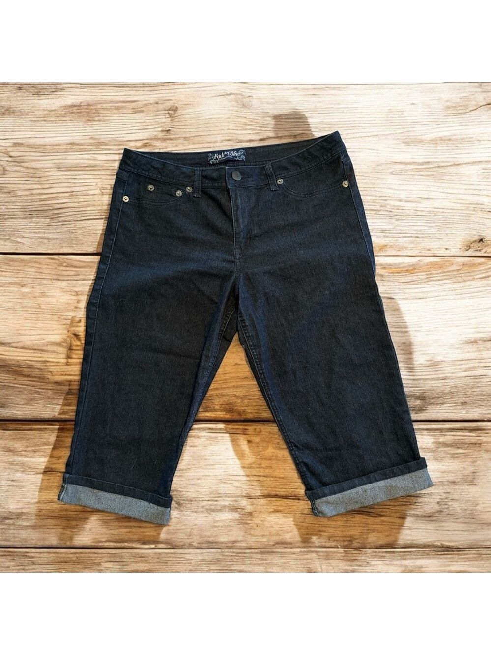Fade to Blue Premium Cuffed Capri Denim Jeans Womens 14 Blue Zip Pockets